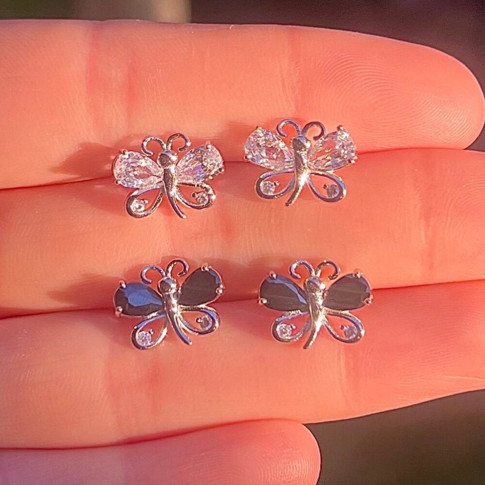 925 Sterling Silver Ease My Mind Crystal Butterfly Shape Stud Earrings